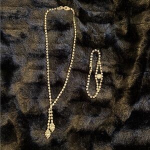 Vintage Rhinestone Necklace 18L & Bracelet Set 7 1/2L